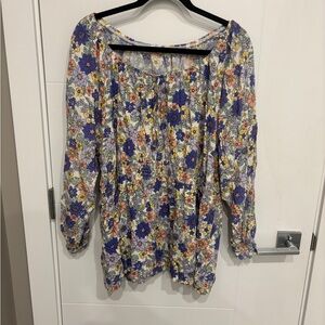 My Style Boho Floral Off-Shoulder Tunic Top - Purple Multi